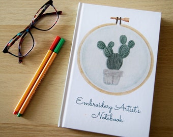 Hardcover journal notebook embroidery, needlework, plant theme, cactus notebook