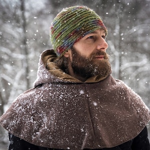 Nalbinding viking winter hat natural wool with gradient colors, custom order. Winter beanie for LARP outfits, medieval clothing, reenactment