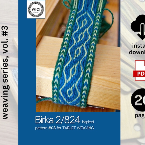 Tablet weaving pattern for 20 tablets - Birka 2/824-inspired pattern in pdf - card weaving tutorial instructions