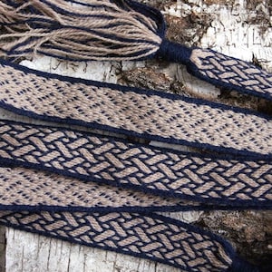 Tablet-Woven Viking Trim – Navy Wool “Birka Basket” Band for Norse Reenactment & LARP