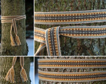 Hand woven woolen viking belt. Viking, Rus sash for medieval reenactor, plant dyed woven wool belt, norse woven belt, rus or slavic costume.