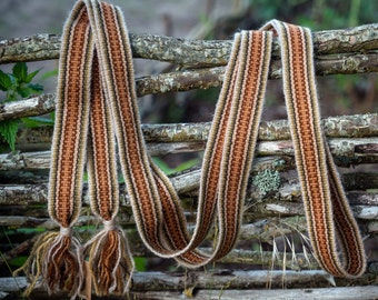 Hand woven Viking sash. Woven belt for Viking, Rus or Slavic costume. Viking reenactment, living history, larp. Plant dyed earthy tones.