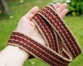 Tablet woven belt for a Viking - brown belt - viking reenactment - simple viking belt from wool