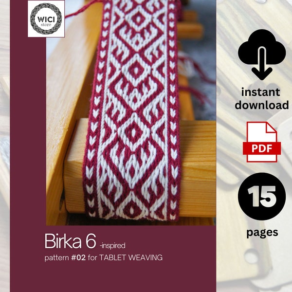 Viking Birka 6-inspired pattern in pdf - tablet weaving pattern - instant download - 15 pages - video