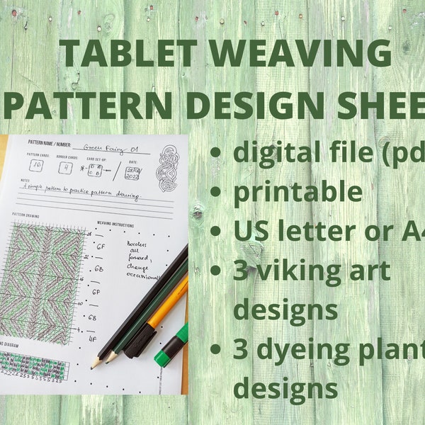 Tablet weaving pattern design template - printable pdf files - viking and floral theme - digital - instant download