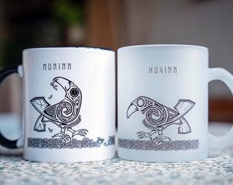 Viking Raven coffee/tea cup. Mythical Norse Mugs | Huginn and Muninn |Viking art mug| Norse Ceramic Mug | Nordic fantasy gift for him or her