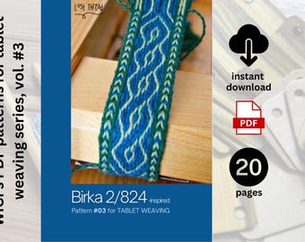 Tablet weaving pattern for 20 tablets - Birka 2/824-inspired pattern in pdf - card weaving tutorial instructions