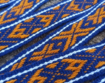 Hand woven wrap tie belt - 200 cm - 79" plus tassels - navy blue folk style belt, slavic woven sash