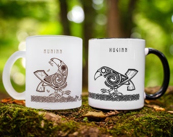 Viking Raven coffee/tea cup. Mythical Norse Mugs | Huginn and Muninn |Viking art mug| Norse Ceramic Mug | Nordic fantasy gift for him or her