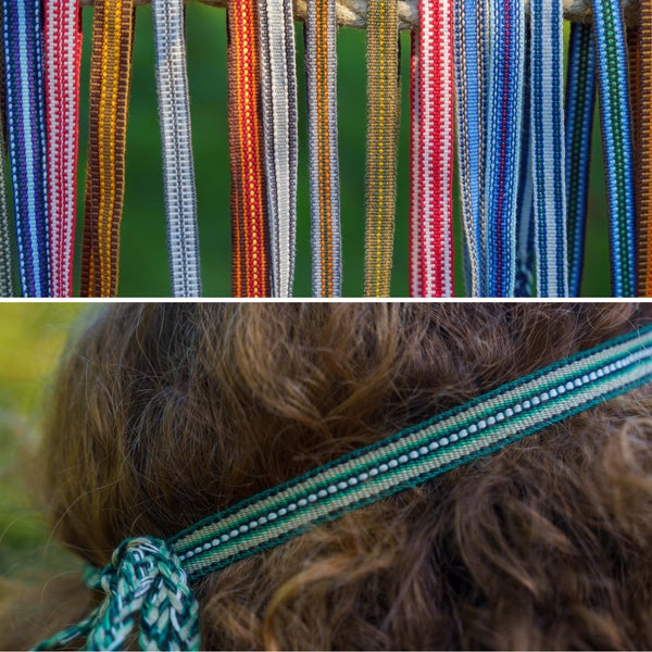 Bandeau tissé à l'encre de lin - serre-tête en ruban pour costumes de reconstitution vikings, russes ou slaves - coiffe païenne ou GN tissée à la main.