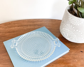 Vintage Hobnail Glass Circular Handled Platter
