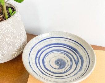 Vintage Keramik Schale Blue Swirl gesprenkelte Steinzeug
