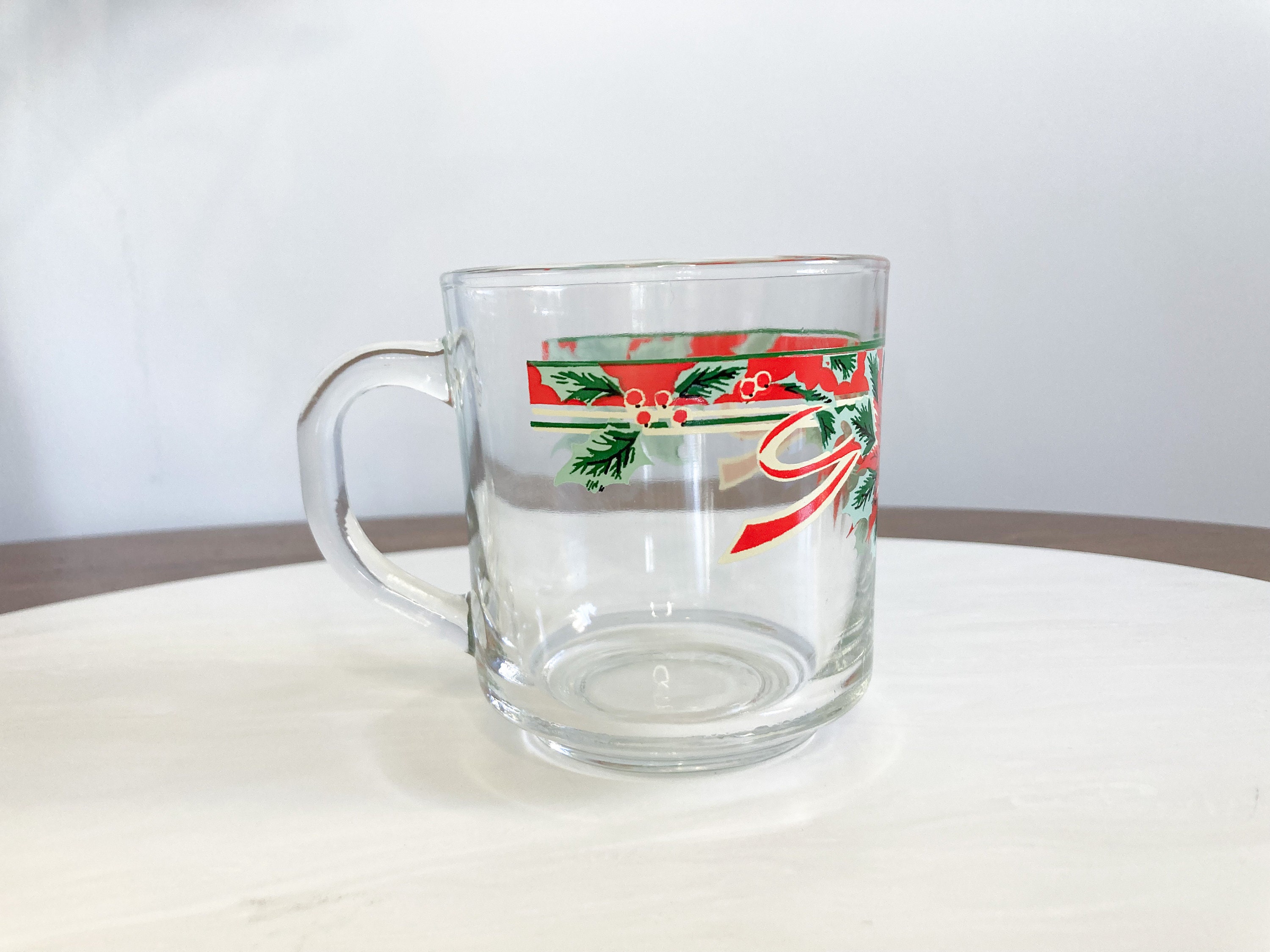 Vintage Poinsettia Egg Nog Mug Set of 4 Glass Christmas Mugs Etsy