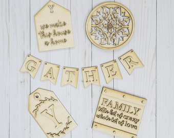 DIY Family Farmhouse Everyday Tiered Tray decor, Tiered Tray wood kit, DIY 3D craft kit, laser cut craft kit, Mini wood signs, DIY Wood kit