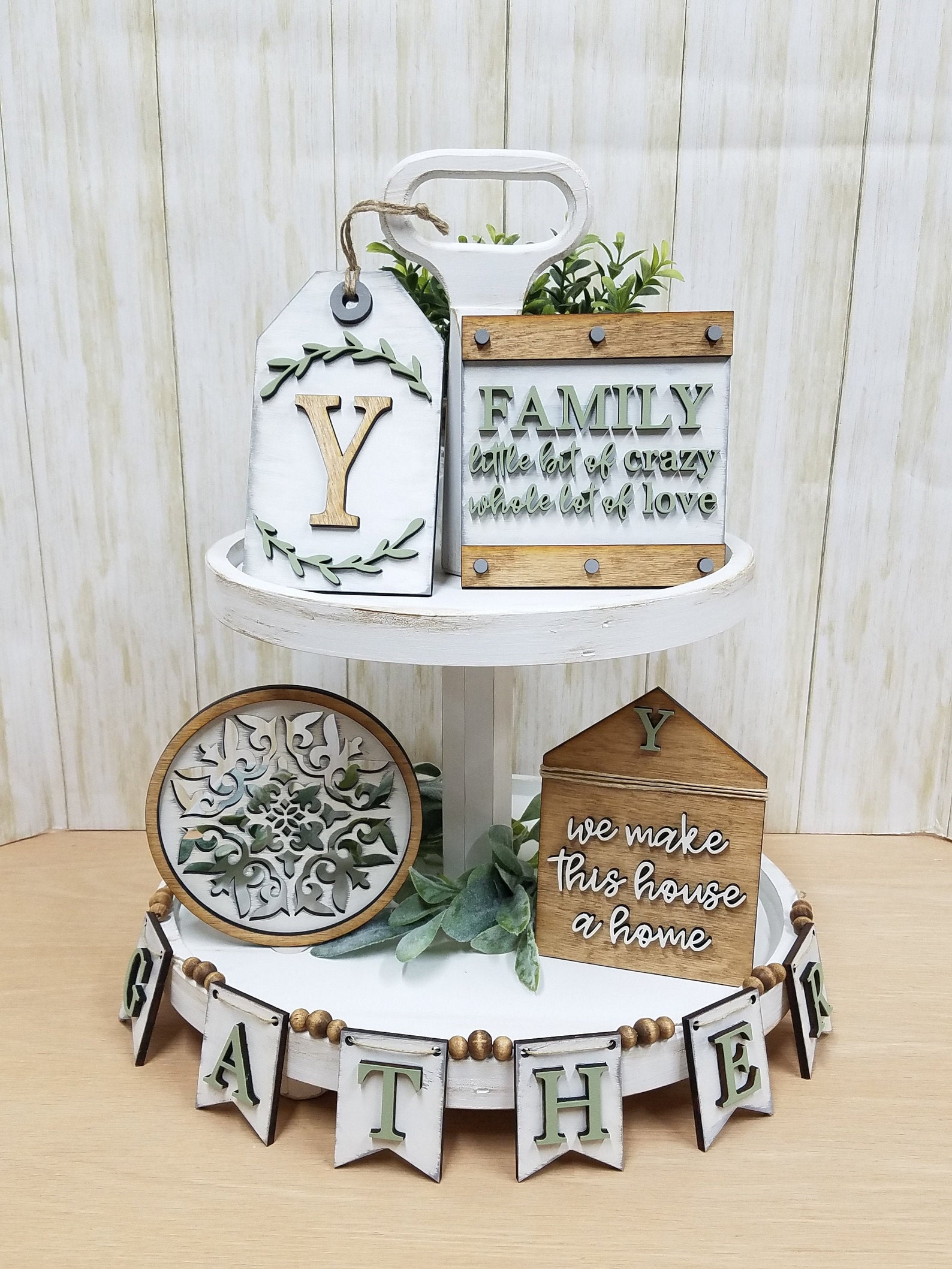 Family Tiered Tray set Farmhouse decor Tiered Tray decor Etsy