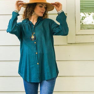 Raw Natural Crinkled Cotton Gauze Blouse, Cotton Tunic, Cotton Top, Boho Minimal Shirt, Boho Clothing
