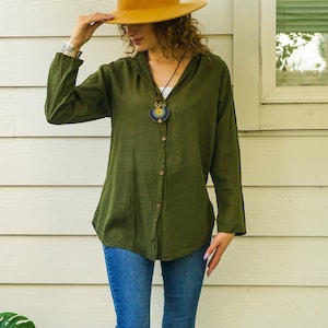 Raw Natural Crinkled Cotton Gauze Blouse, Cotton Tunic, Cotton Top, Boho Minimal Shirt, Boho Clothing