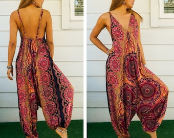 Boho Harem Pants Jumpsuit, Summer Romper Jumpsuit, Yoga Outfit, Festival Jumpsuit, Resort Wear, Lounge Wear