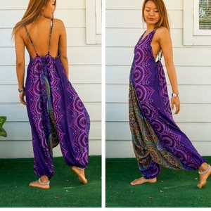 Purple Mandala Jumpsuit Rompers Harem Pants, Hippie Boho Summer Jumpsuit, Yoga Harem Pants Jumpsuit, Loungewear