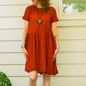 Scarlet Raw Natural Crinkled Cotton Midi Dress with Pockets, Boho Dress, Cotton Summer Dress, Boho Sundress, Boho Clothing