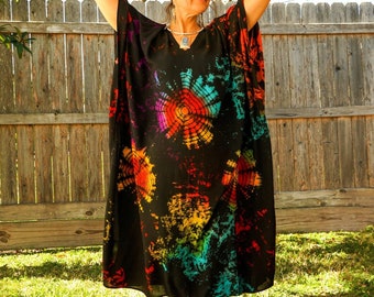 Hand Dyed Kaftan Dress, Loose Fit Tie Dye Dress, Beach Wear, Tie Dye Clothing, Oversize Kaftan Dress, Tye Dye Poncho, Loungewear