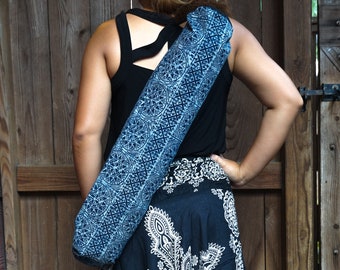 Yoga Mat Bag Boho Hippie Adjustable Straps Cotton Hmong Embroidered Handmade, Gift for Her, Yoga Gift, Yoga Bag, Yoga Accessories