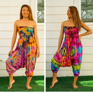 Tie Dye Harem Jumpsuit, Hippie Romper, Tie Dye Clothing, Tie Dye Dress, Tie Dye Romper, Harem Dress, Summer Clothing, Beachwear