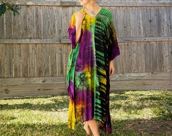 Hand Dyed Kaftan Dress, Loose Fit Tie Dye Dress, Beach Wear, Tie Dye Clothing, Oversize Kaftan Dress, Tye Dye Poncho, Loungewear