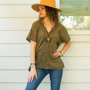 Raw Natural Crinkled Cotton Gauze Blouse, Cotton Tunic Kaftan, Cotton Tunic Top, Boho Shirt, Boho Clothing