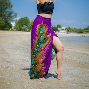 Purple Peacock Wrap Skirt, Boho Skirt, Hippie Skirt, Festival Skirt, Beach Skirt, Boho Cover Up, Summer Skirt