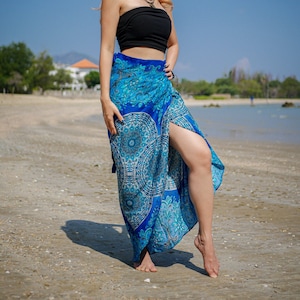 Turquoise Blue Mandala Wrap Skirt, Boho Skirt, Hippie Skirt, Festival Skirt, Beach Skirt, Boho Cover Up, Summer Skirt