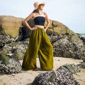 Olive flowy pants sales
