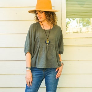 Raw Natural Cotton Gauze Boho Tunic Blouse, Minimalist Cotton Summer Top, Boho Shirt, Boho Clothing Cotton