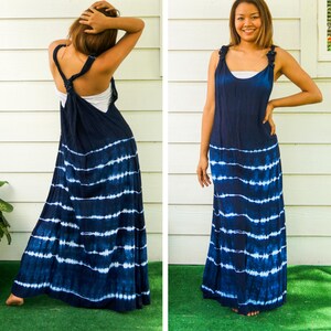 Midnight Waves | Hand Dyed Dress, Racerback Knot Dress, Summer Wear, Beach Wear, Beach Dress, Loose Fitting Dress, Tie Dye Maxi Dress