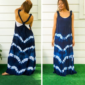 Blue Horizon | Shibori Hand Dyed Dress, Racerback Knot Dress, Summer Wear, Beach Wear, Beach Dress, Loose Fitting Dress, Tie Dye Maxi Dress