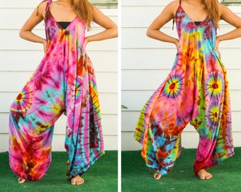 Bohemian Spirit | Hand Dyed Hippie Jumpsuit Rompers Pants, Boho Jumper, Wide Leg Jumpsuits Dress, Festival Clothing, Beach Cover, Loungewear