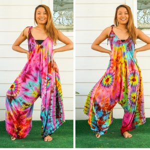 Hand Dyed Hippie Jumpsuits Rompers Pants, Boho Jumper, Wide Legs Jumpsuits Dress, Festival Clothing, Hippie Overalls, Beach Lounge Wear