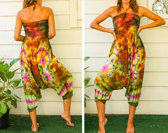 Hand gefärbter Harem Jumpsuit, Hippie Strampler, Festival Overall, Tie Dye Kleidung, Festival Kleidung, Sommerkleidung, Bademode