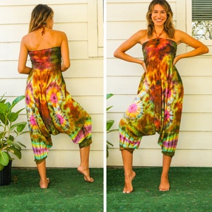 Hand gefärbter Harem Jumpsuit, Hippie Strampler, Festival Overall, Tie Dye Kleidung, Festival Kleidung, Sommerkleidung, Bademode