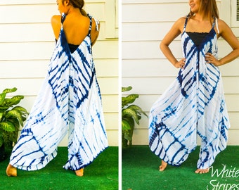 Shibori Brise | Handgefärbte Boho Jumpsuits Strampler Hosen, Hippie Overall, Jumpsuit mit breiten Beinen, Loungewear, Boho Kleidung, Strandkleidung