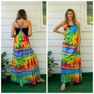 Soul Spectrum | Hand Dyed Hippie Dungarees Dress, Summer Boho Dress, BeachWear, Beach Loose Fitting Dress, Tie Dye Maxi Dress, Loungewear