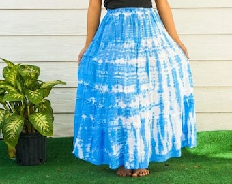 Falda maxi hippie escalonada teñida a mano, falda bohemia, ropa tie-dye, ropa hippie, falda teñida a mano, falda de playa, ropa de verano