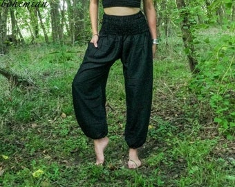 Solid Black Comfy Harem Pants, Women Boho Pants, Lounge Pants, Hippie Pants, Yoga Pants, Hippie Trouser