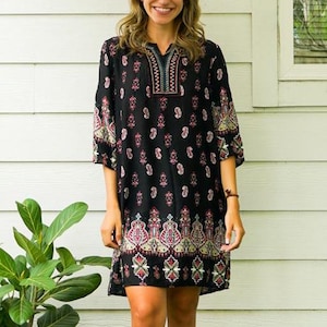 Blusa estilo túnica bohemia con estampado de cachemira, ropa bohemia