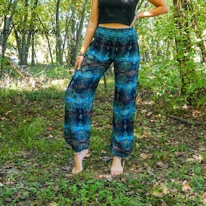 Teal Paisley Boho Pants, Lounge Pants, Hippie Pants, Yoga Pants, Harem Pants, Maternity Pants, Aladdin Pants