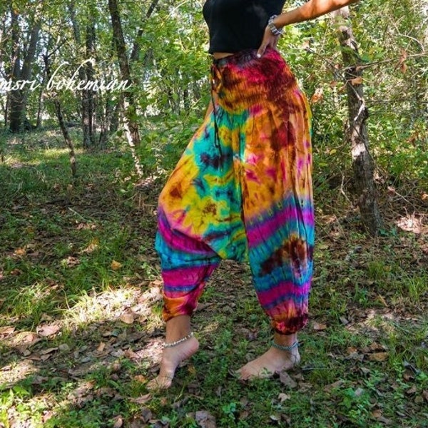 Pantalon hippie teint à la main, sarouel festival, pantalon ample tie-dye, vêtements de festival, vêtements tie-dye, pantalon confortable tie-dye