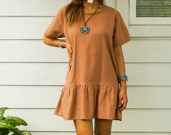 Mini abito boho in cotone naturale marrone / Abito in cotone / Abbigliamento boho