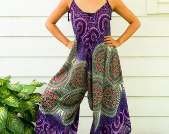 Purple Mandala Boho Jumpsuit Rompers Pants, Swimsuit Cover Up, Wide Leg Jumpsuit, Summer Jumpsuit, Hippie Jumpsuit, Loungewear