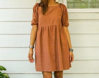Mini abito boho in cotone naturale marrone / Abbigliamento boho