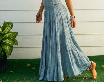 Natural Crinkled Cotton Gauze Tiered Maxi Boho Skirt, Hippie Skirt, Boho Clothing, Hippie Clothing, Bohemian Skirt